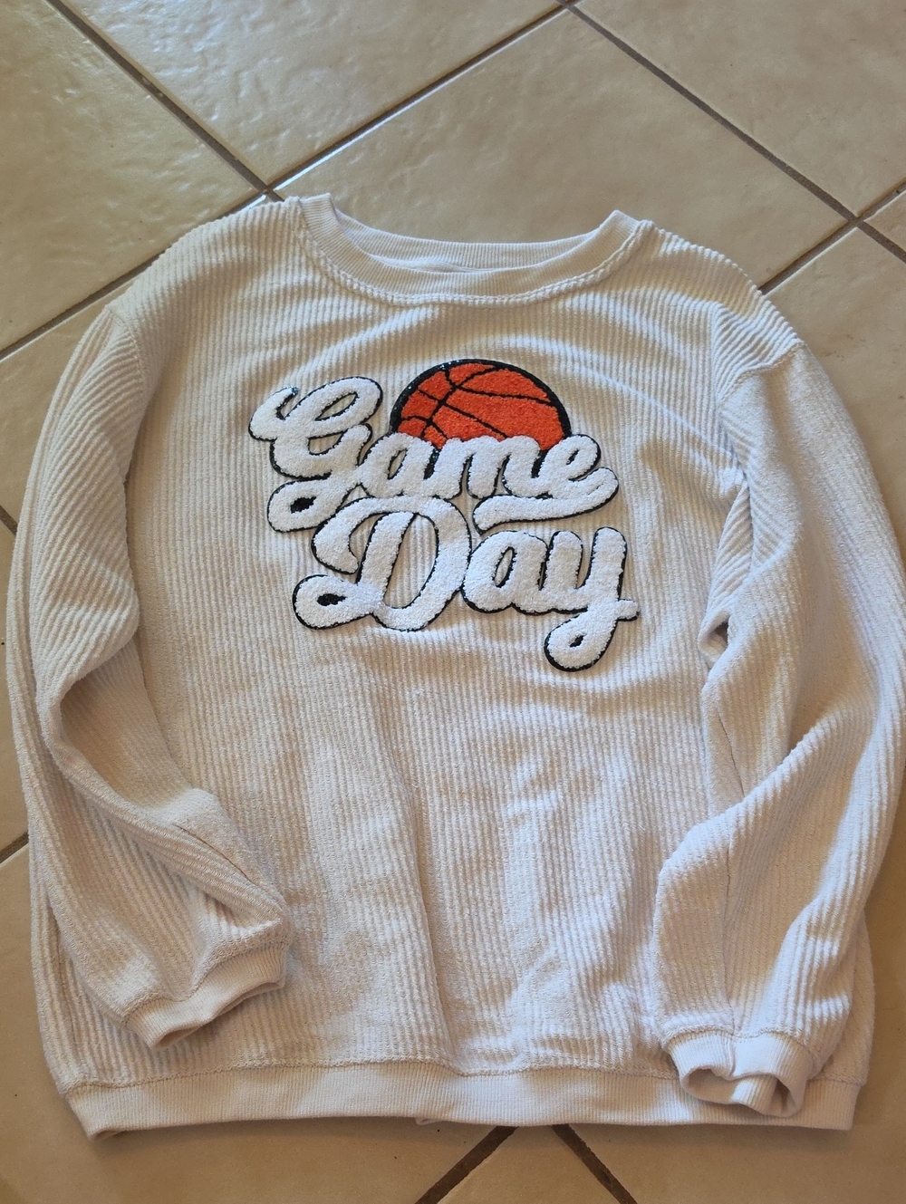 MV Sport White Waffle 'Game Day' Sweatshirt with Orange Basketball